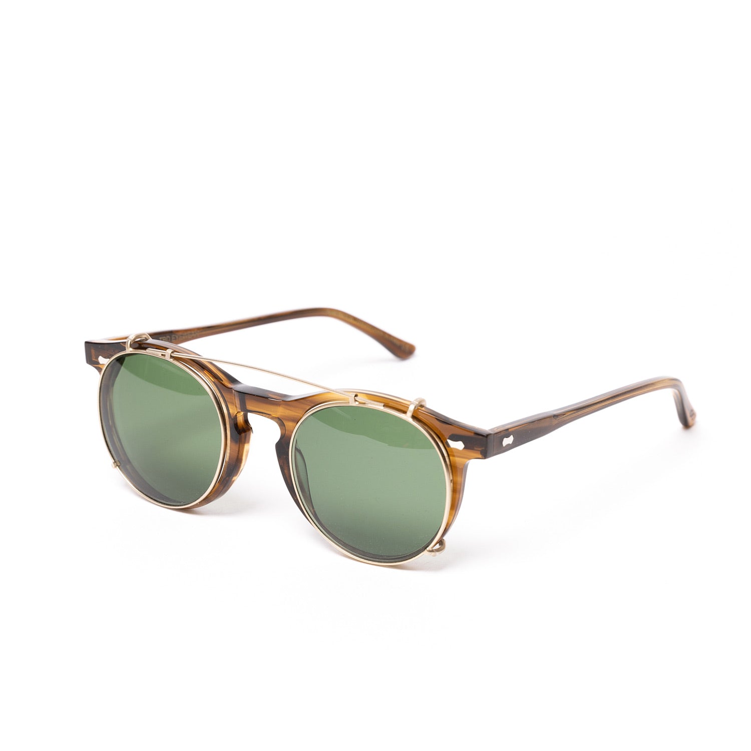 Sunglasses "CLIP-PLEAT Earth" with Green Lenses - handmade
